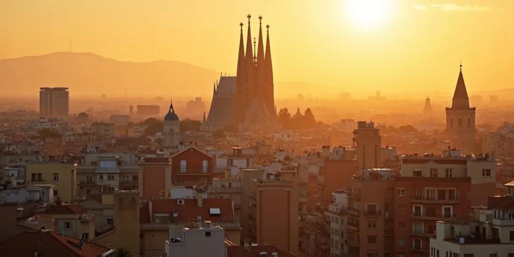 Barcelonas Dächer und die Sagrada Família im goldenen Abendlicht