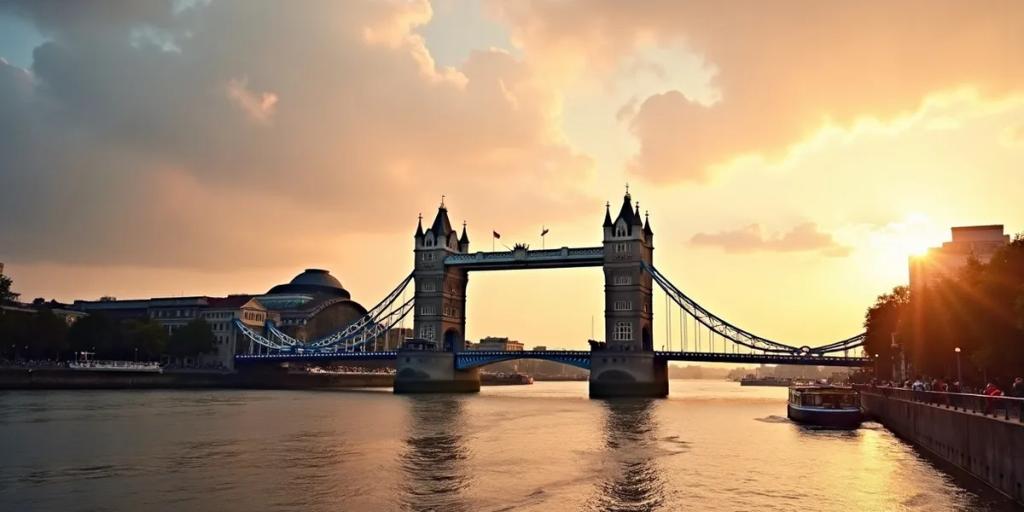 Londoner Skyline über der Themse mit Tower Bridge und der City in der Abenddämmerung